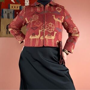 Vintage Red Jacquard Egyptian Camel Patterned Jacket